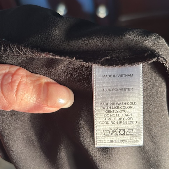 Black crepe blouse with double tiered bell sleeves. - Picture 7 of 9